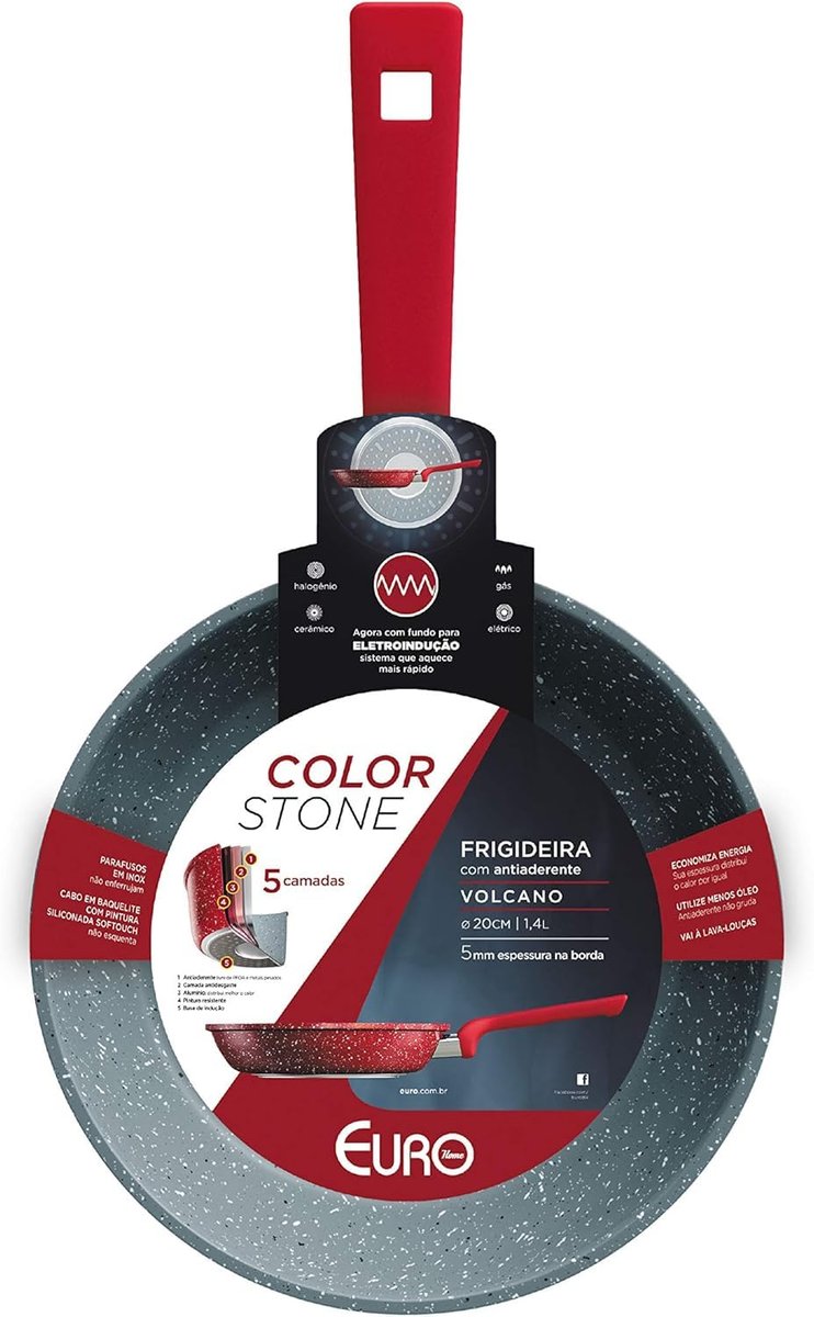 Euro Home - Frigideira de Alumínio com Antiaderente 20 cm, 1.4 L Color Stone Volcano - ALU8204-VO