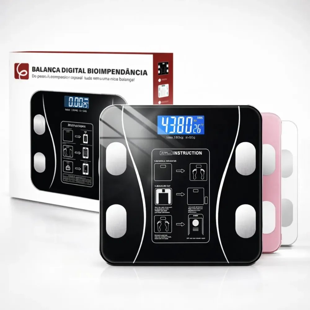 Eps-6905 Balança Epsilon Inteligente Bluetooth Com App, Lcd, Vidro Temperado, 180kg Preto