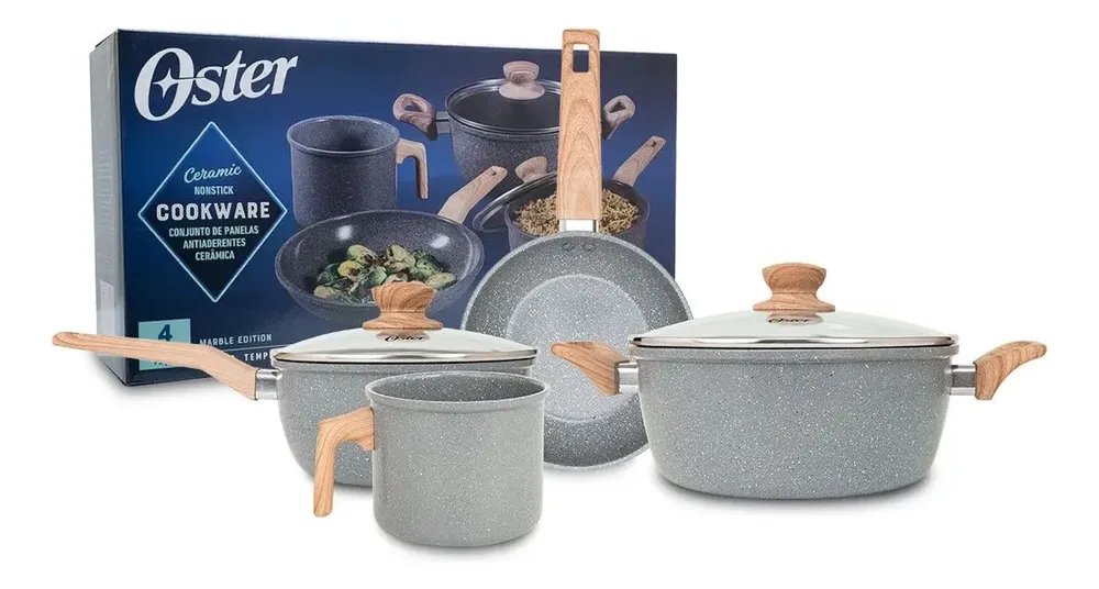 Jogo de Panelas Oster Marble Edition com 4 Peças de Cerâmica Antiaderente para Indução