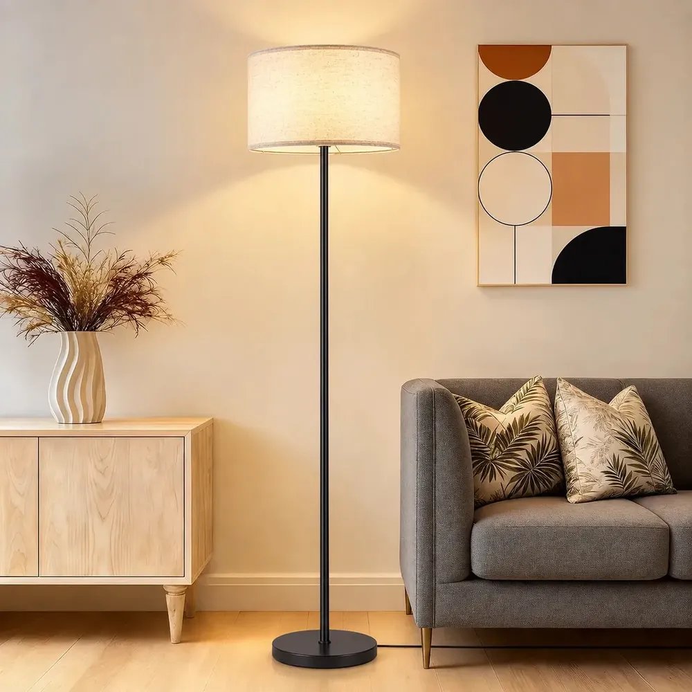 Luminária De Chão, Moderna Com Cúpula De Tecido E27, Abajur De Piso Decorativa Com Luz Suave E Ajuste De Cor, Design Minimalista Para Sala De Estar, Quarto E Escritório, Tieesa Preto