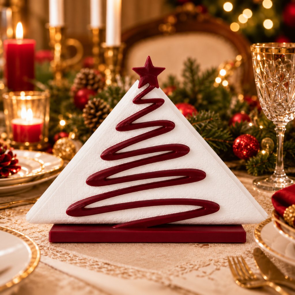 Porta Guardanapo Árvore de Natal Dourada com Estrela Decoração de Mesa Posta Natalina Luxo