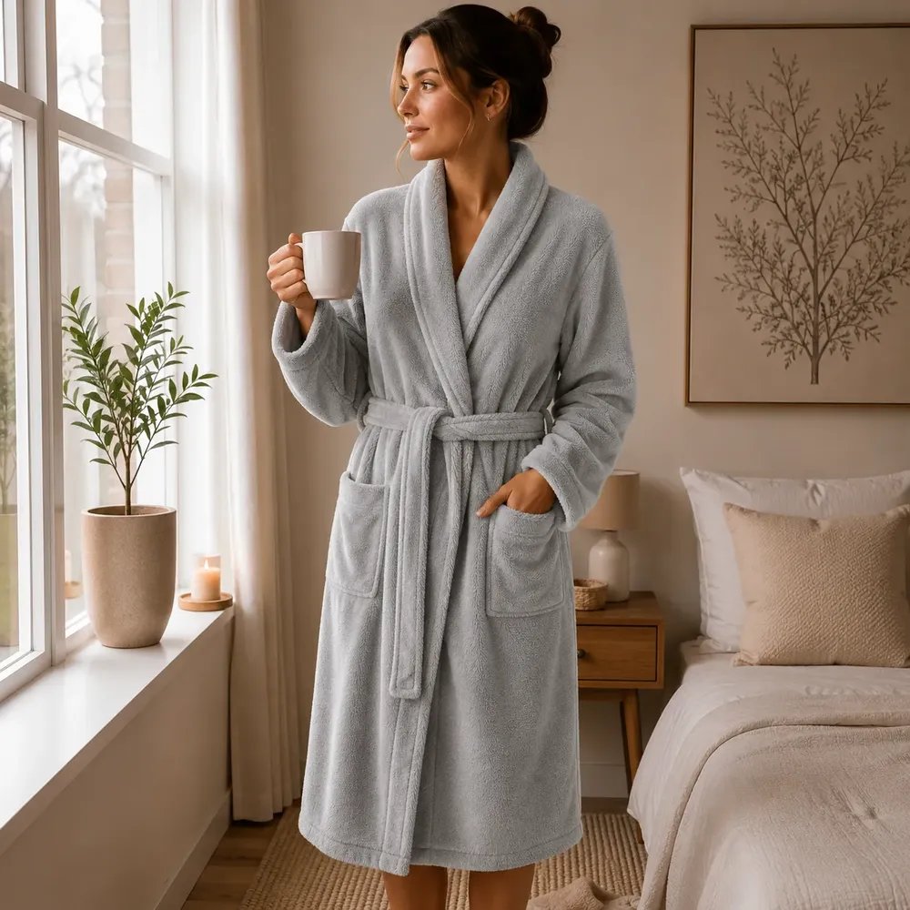 Roupão Premium Microfibra Antialérgico Inverno Frio Cinza Peluciado G