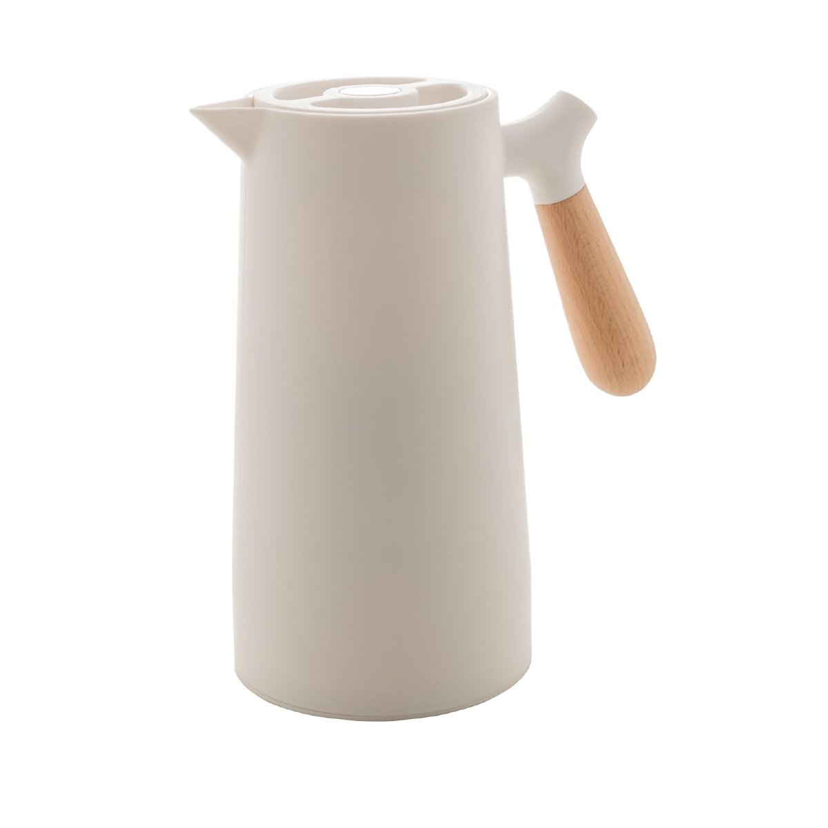 WOLFF - Garrafa Térmica de Plástico com Cabo de Madeira Nórdica 1L Branca - Mesa Posta - Itens Para Casa - Utensílios de Cozinha - Perfeita Para Café e Chá