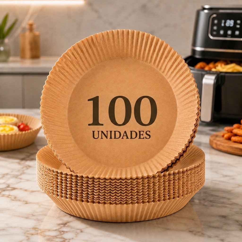 Kit 100 Forro Papel Airfryer Descartável Forma Antiaderente
