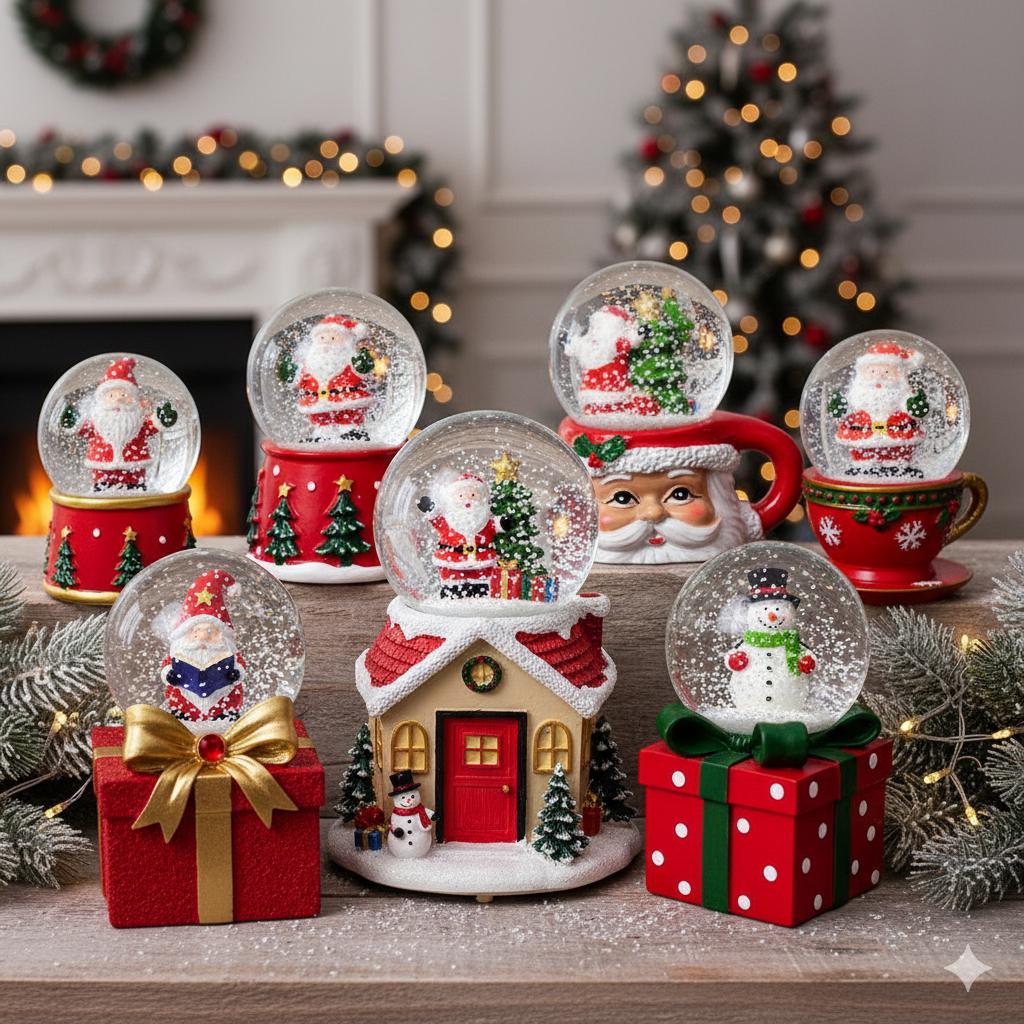 Globo de Neve de Natal Papai Noel - Decoração de Natal Festiva - Enfeite de Natal
