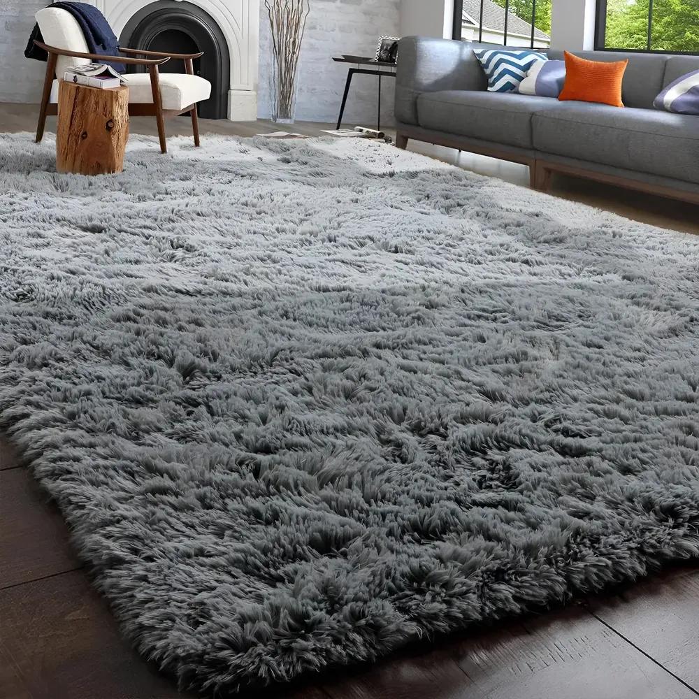 Tapete Decorativo Felpudo 2,00x1,50 Sala Quarto Escritório Cor Cinza Liso Pelo Alto Casa Laura Enxovais