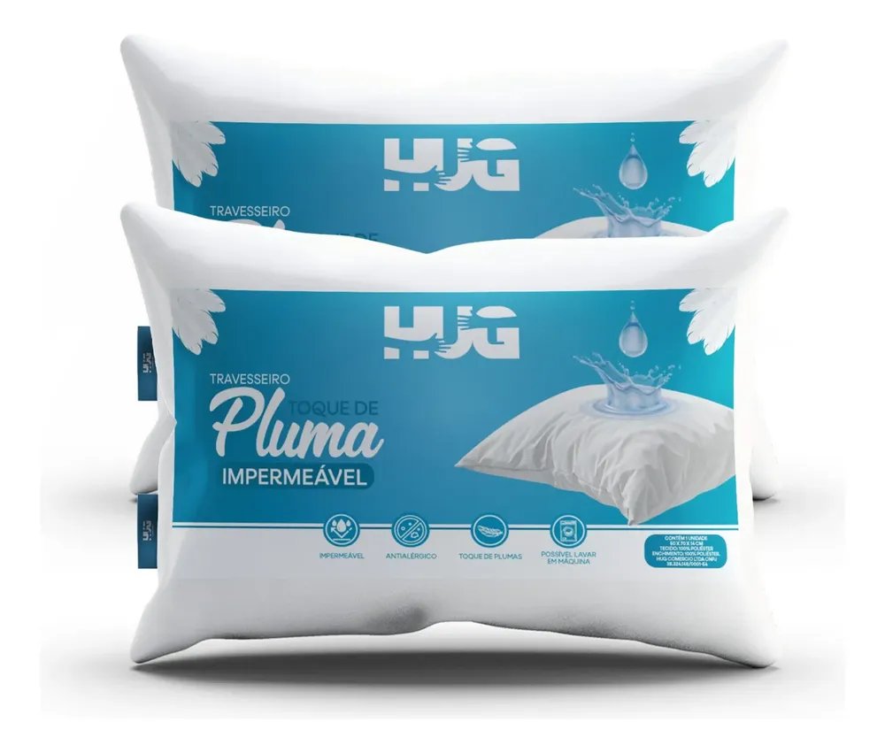 Kit 2 Travesseiros Impermeável Toque Pluma Hug Antialergico Branco
