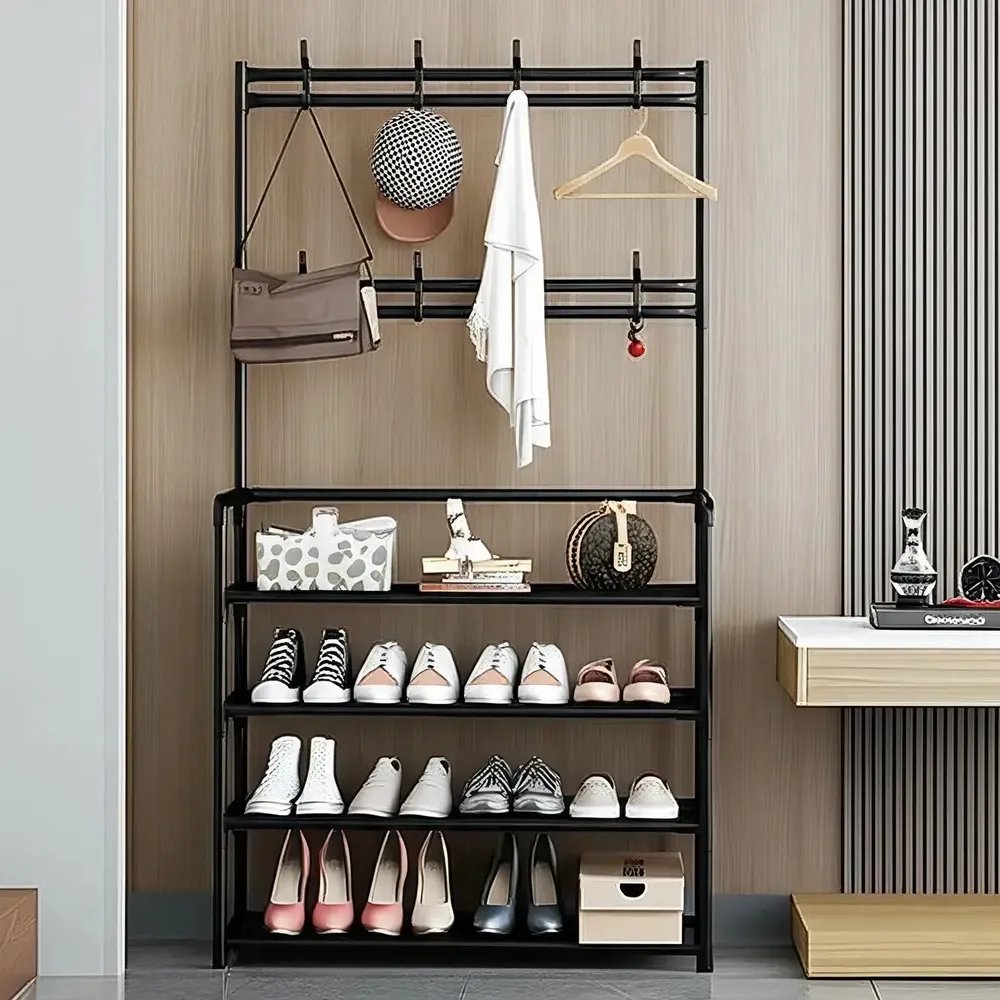 Vittak Sapateira Organizador Vertical Cabideiro Roupa Prateleiras Sapatos Bolsa Multiuso Cor Preto