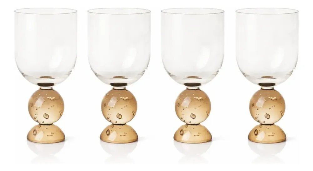 Kit Com 4 Taças Vidro Esfera Bubble Glass Base Âmbar 380ml