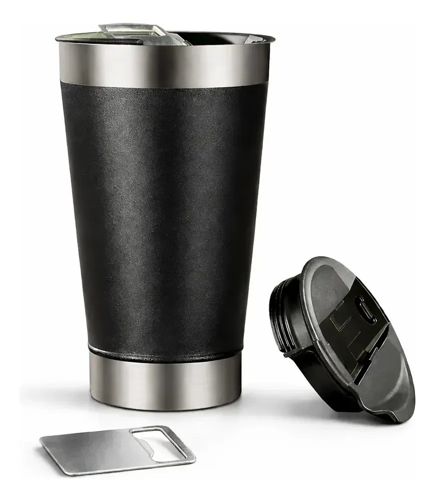 Copo Térmico 473 Ml Aço Inox Parede Dupla Com Tampa Cor Preto Lurabel