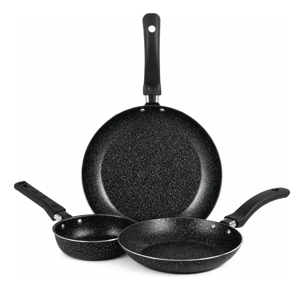 Jogo De Frigideiras Francesas 3 Peças 14 18 24cm Preto Nacio