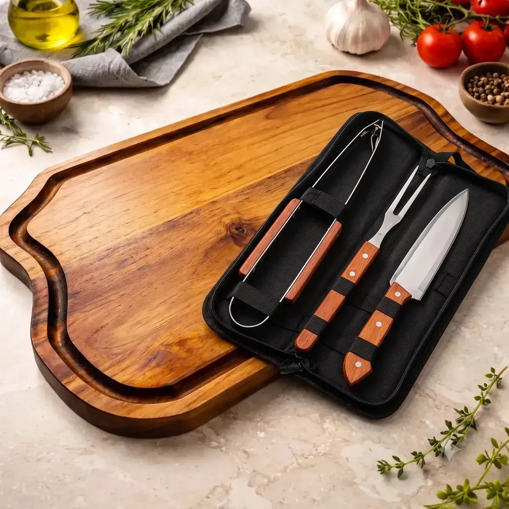 Kit Churrasco Completo Personalizado Tabua Faca Garfo Pegado