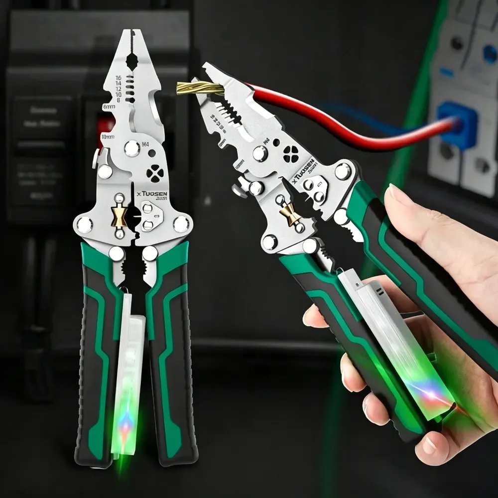 Alicate Decapador Testador Tensão Multifuncional 8 Em 1 Luz