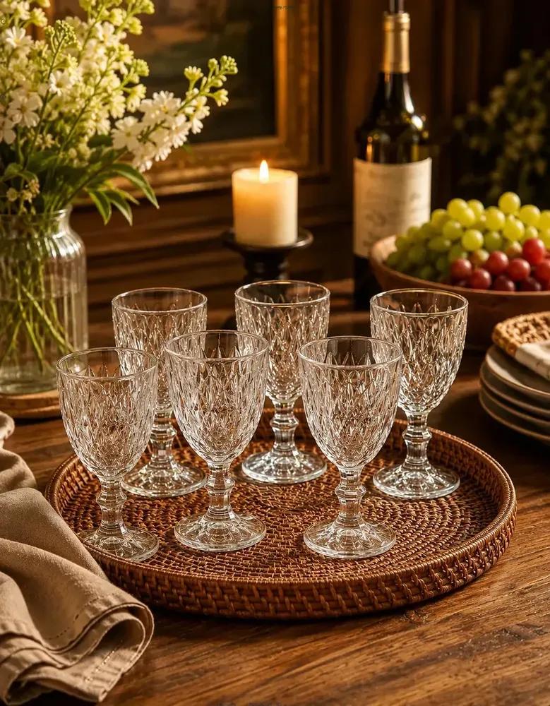Conjunto de taças vidro cristal diamod luxo premium com 6 unidades 330ml design sofisticado para sala