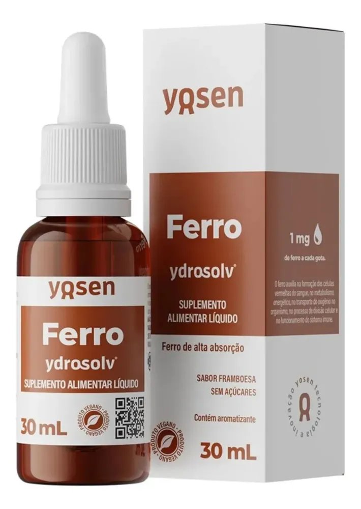 Suplemento em líquido Yosen Ferro sabor Framboesa x 30mL