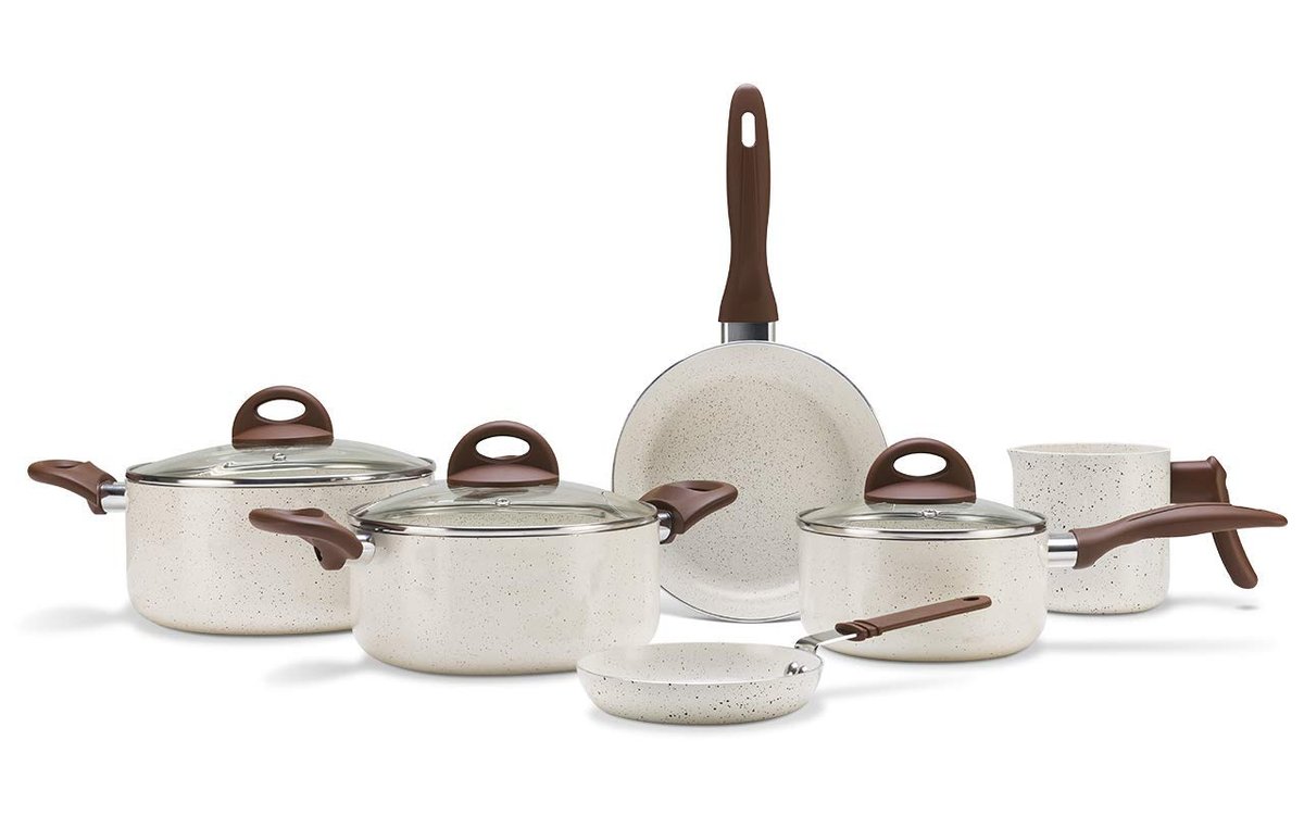 Brinox - Jogo de Panelas Antiaderente Ceramic Life 6 Peças Smart Plus - Vanilla