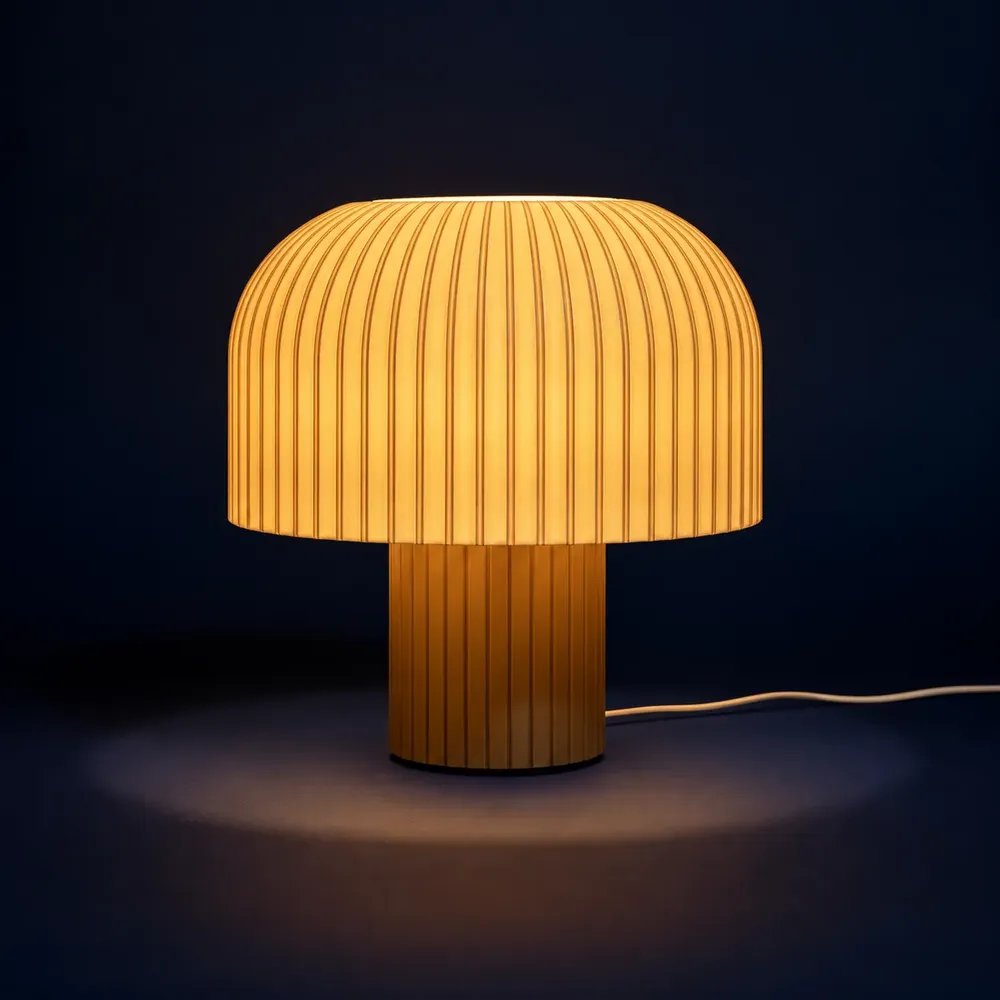 Abajur Luminária De Mesa Cogumelo Kaela Branco C/ Lampada Marrom-claro Branco 127/220v
