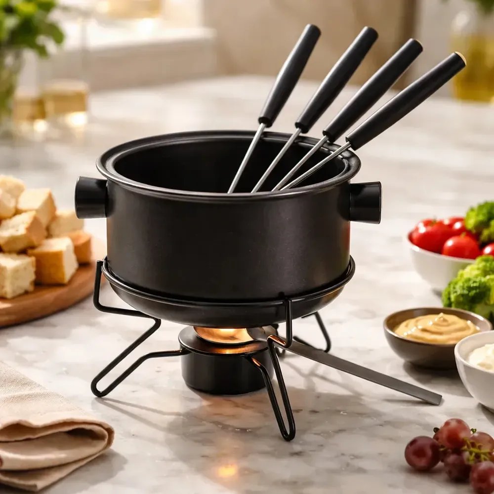 Conjunto De Fondue Panela Antiaderente Preto 700ml 7pcs - Le Roux