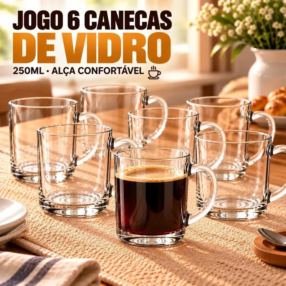 Jogo Com 6 Canecas 250ml Xicaras De Vidro Para Café Expresso Transparente