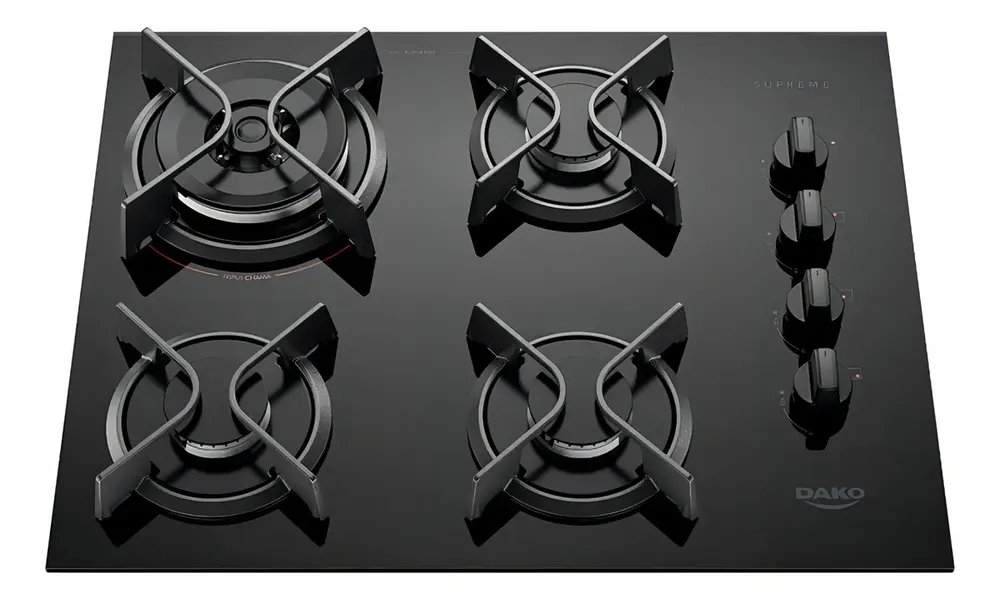 Cooktop 4 Bocas Dako Supreme Com Mesa de Vidro e Tripla Chama Preto Bivolt