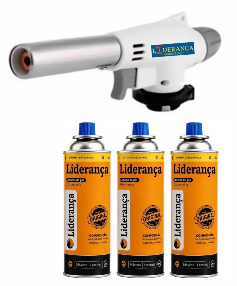 Kit Maçarico Acendimento Automático C/ 3 Refis Gás 227g