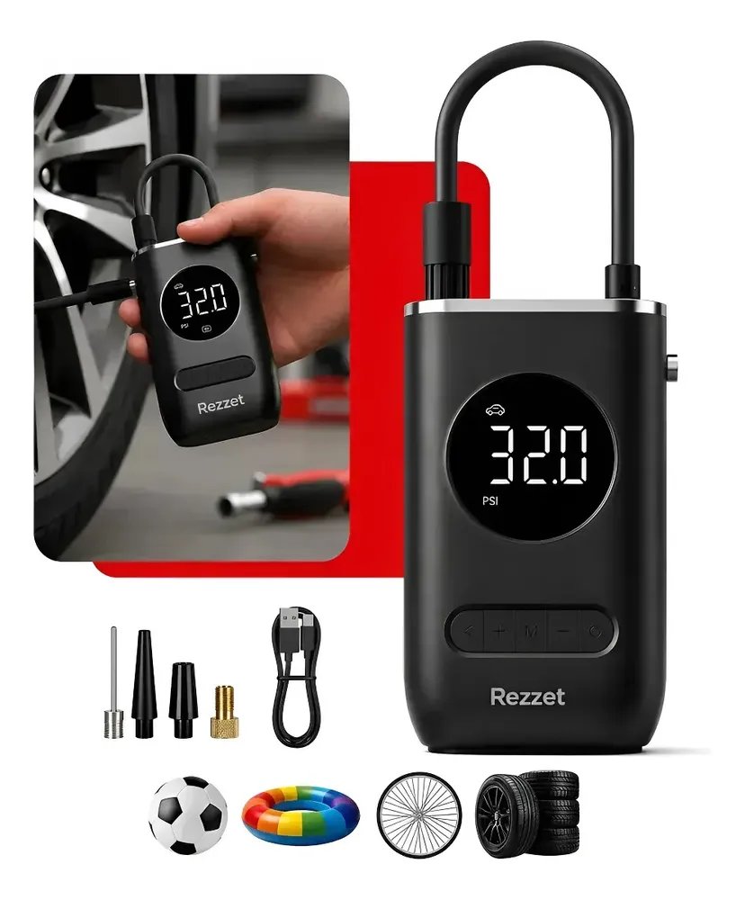 Mini Compressor Digital Portátil para Carro Moto e Bicicleta