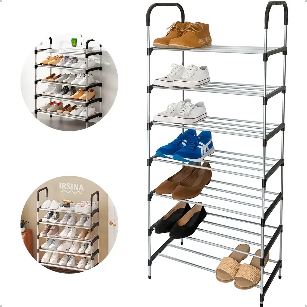 Sapateira Vertical IRSINA 7 Andares Aço Inox 21 Pares Cor Preto
