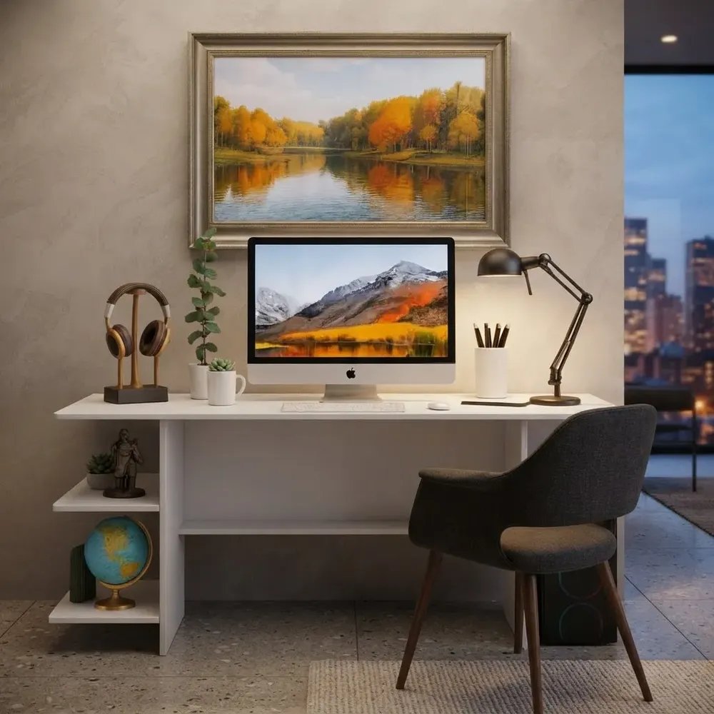Escrivaninha Mesa Office Estudo Trabalho Estilo Industrial Branco