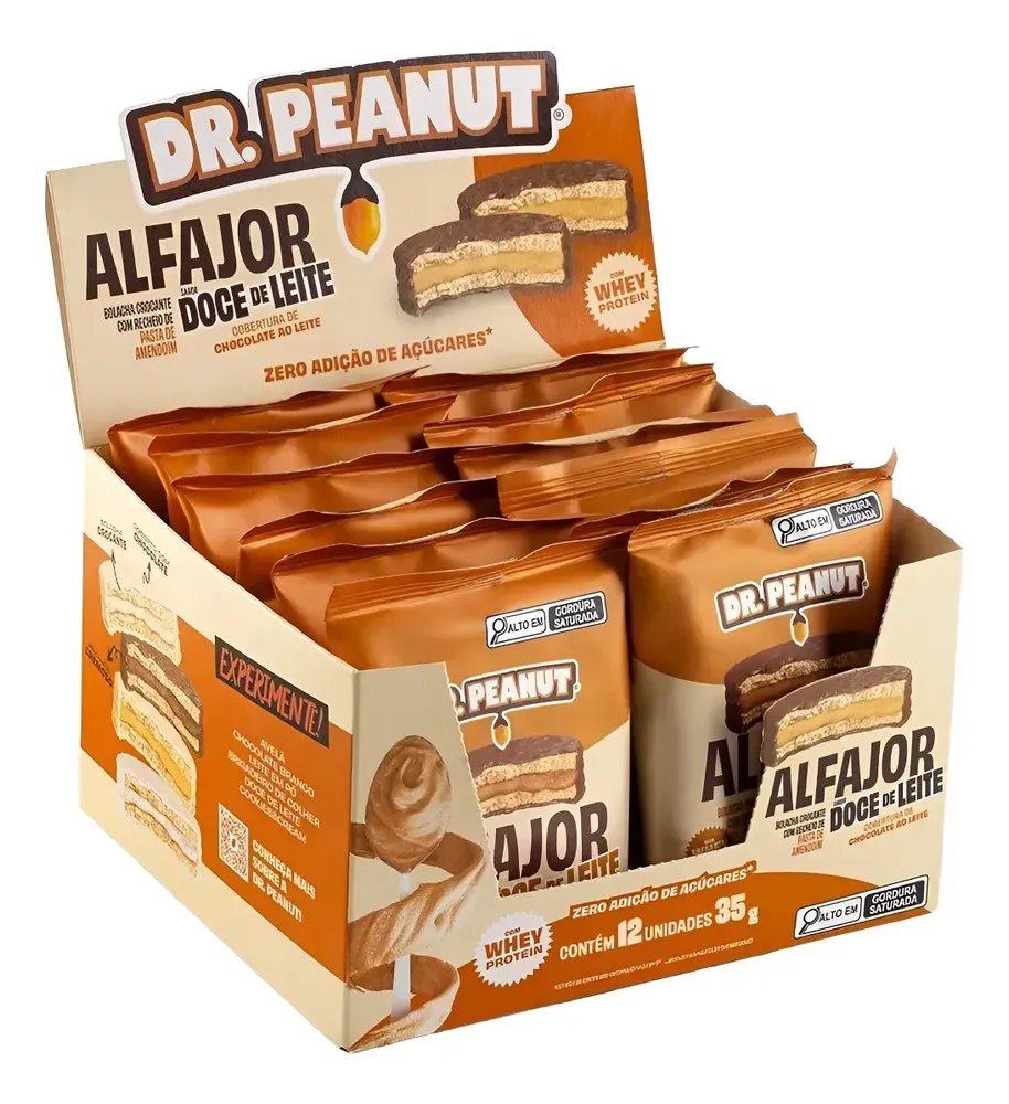 🔥Alfajor Dr. Peanut com Whey Protein, Doce de Leite, 12 Unidades