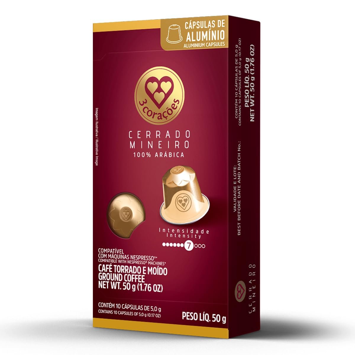 3 Corações Cápsulas de Café Cerrado Mineiro, Compatíveis com Nespresso, contém 10 cápsulas