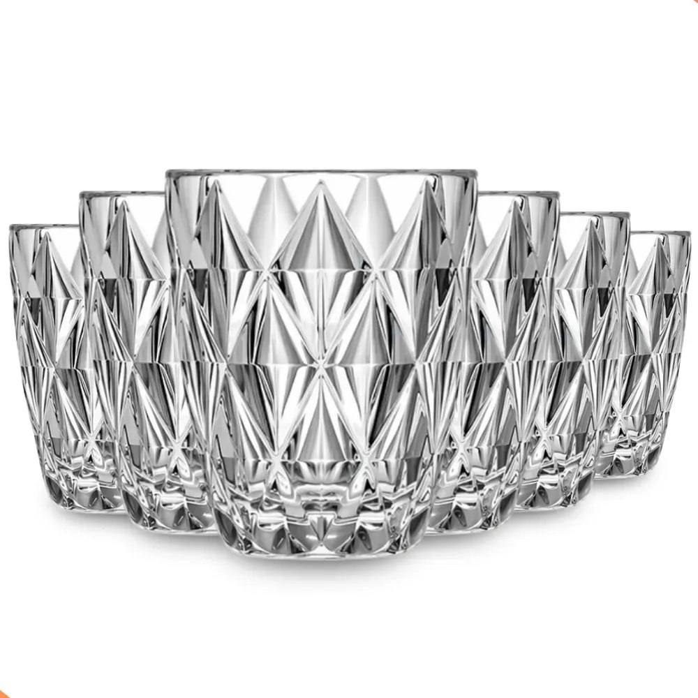 Jogo 6 Copos Diamond 300ml Vidro Grosso Diamante Luxo Transparente