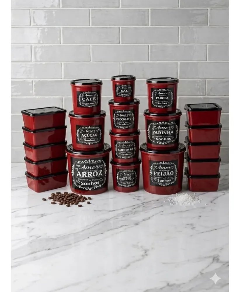 Kit Cozinha Cheia Livre De Bpa Free 20 Peças Potes- Oliplast Vermelho