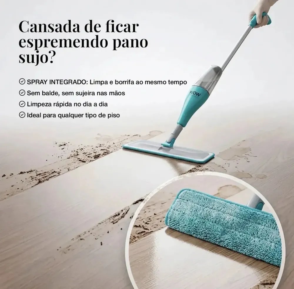 Mop Spray Com Reservatório Esfregão Vassoura Mágica Refil Wow World Of Wonders