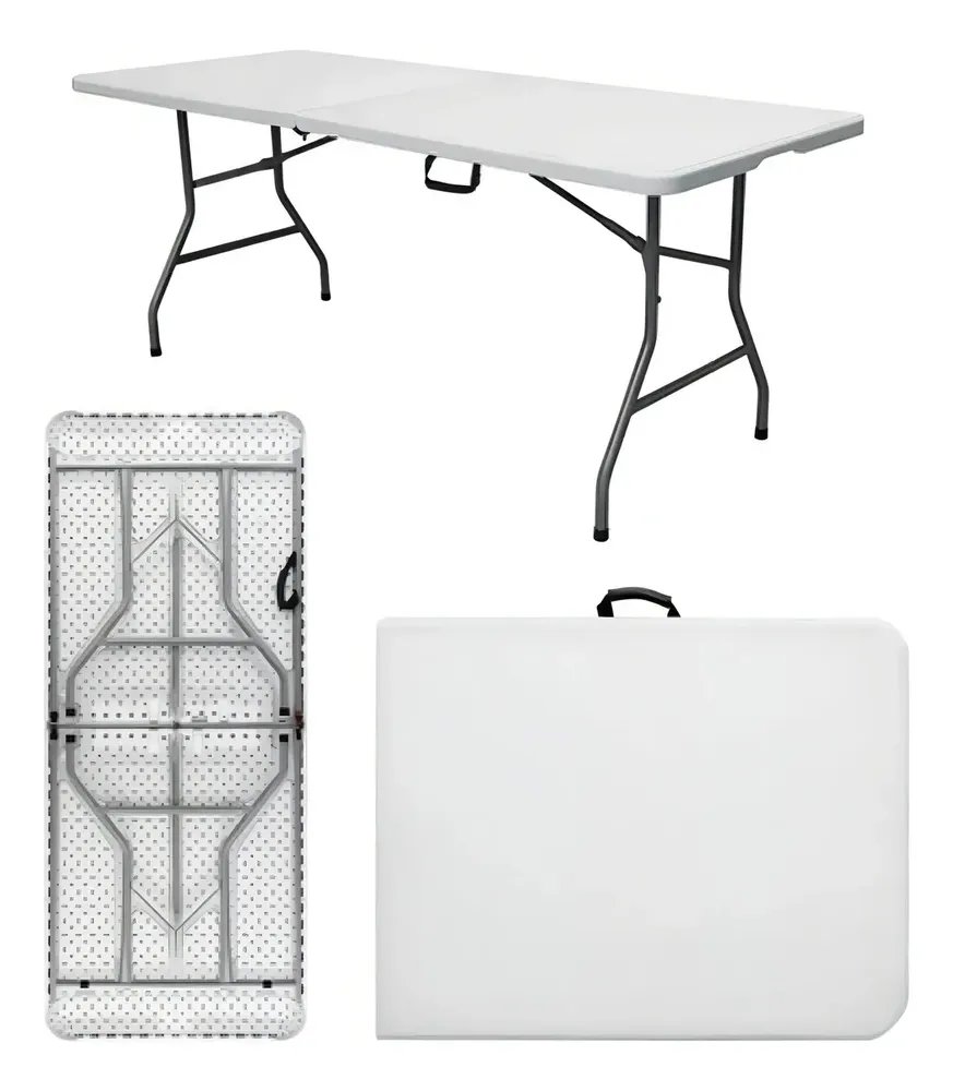 Mesa Dobrável Vira Maleta Com Alça Portátil 1.80m Para Camping Pesca Jardim Área Externa Ou Interna Salão De Festas Gourmet Cor BrancoLuvinco