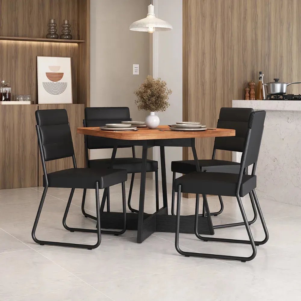 Sala De Jantar 4 Cadeiras Charlotte Carraro Nogal cor preto