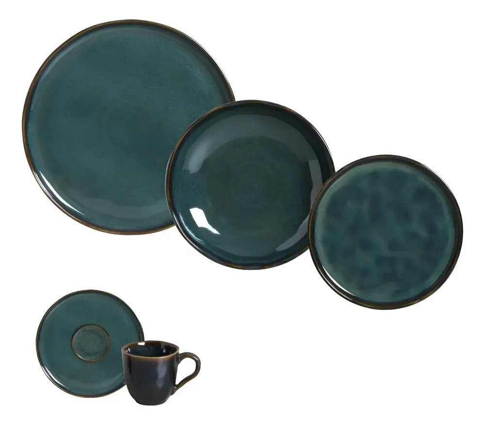 Aparelho de Jantar Stoneware Azul Linha Oceano 30 Peças Porto Brasil