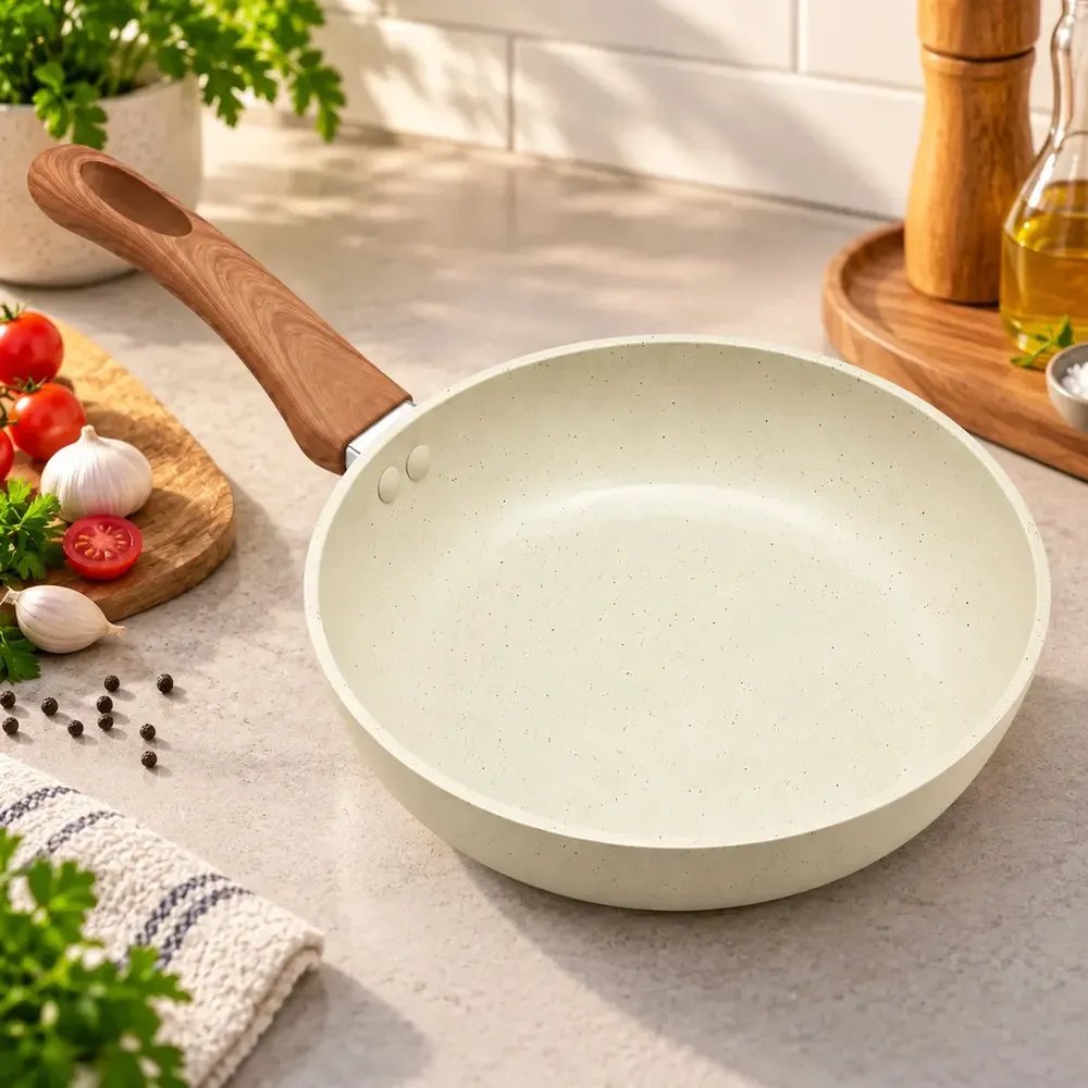 Frigideira Cerâmica Antiaderente Fogão Cooktop Indução Gás Bege 20cm
