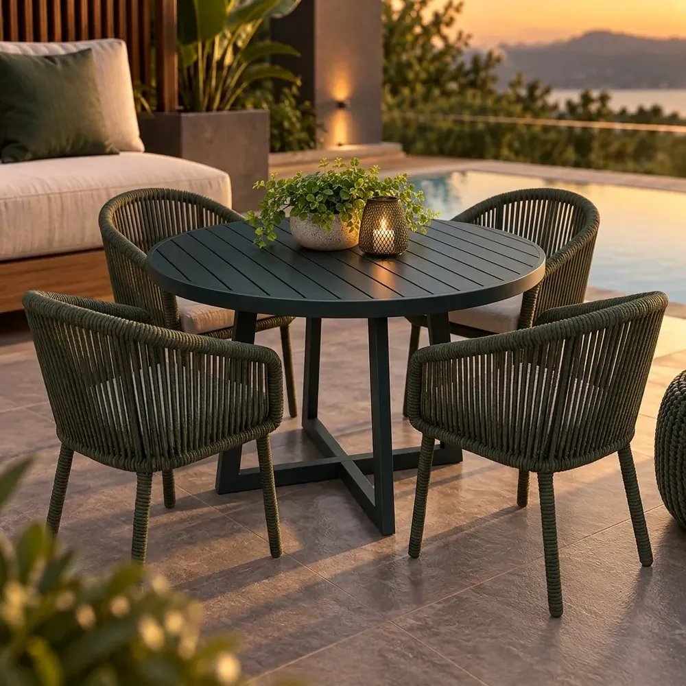 Mesa Alumínio Ø60cm Ripado Resistente Pintura Jardim Piscina Preto