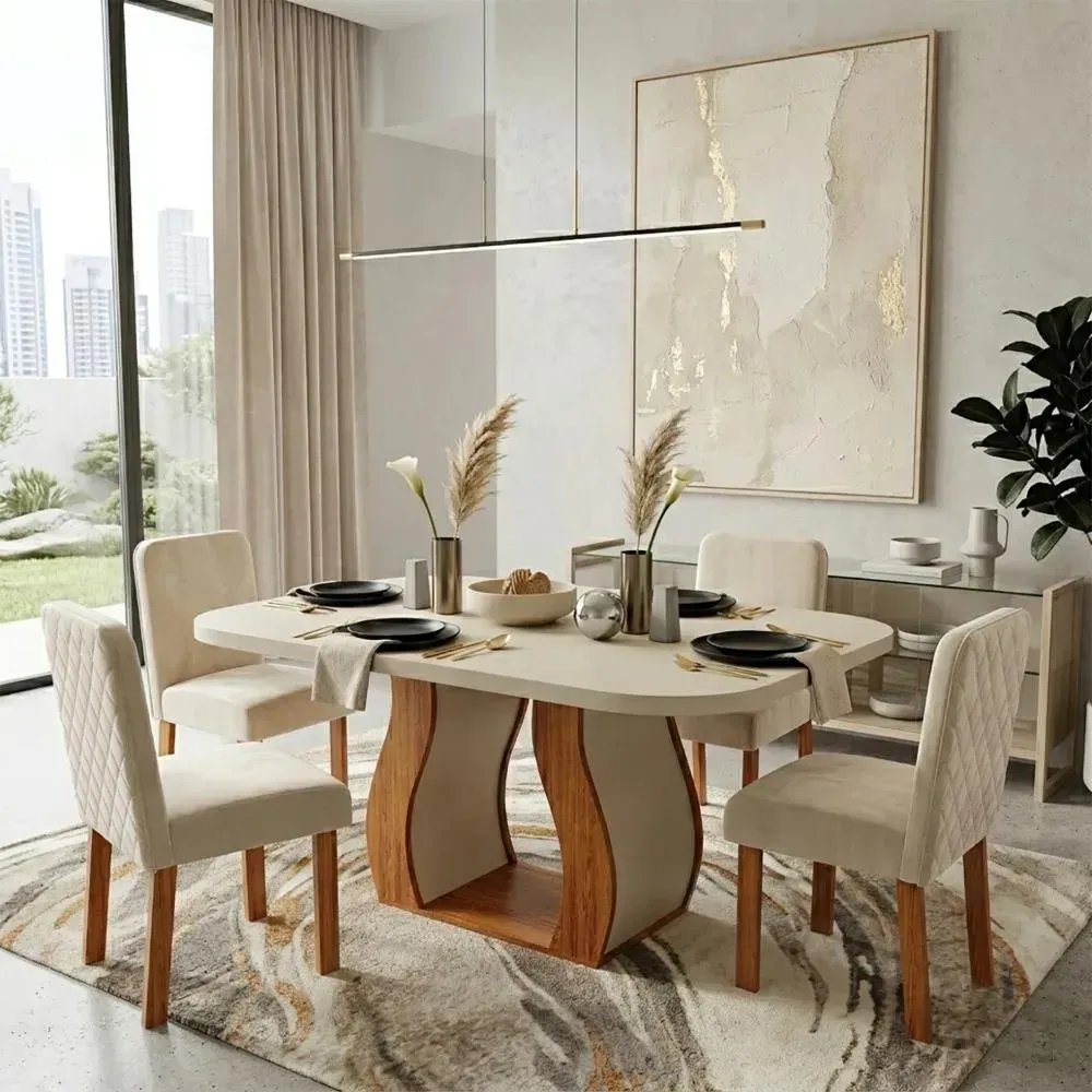 Sala De Jantar 130x90 Lisboa 4 Cadeiras Bom Pastor Naturale/off Linho Off