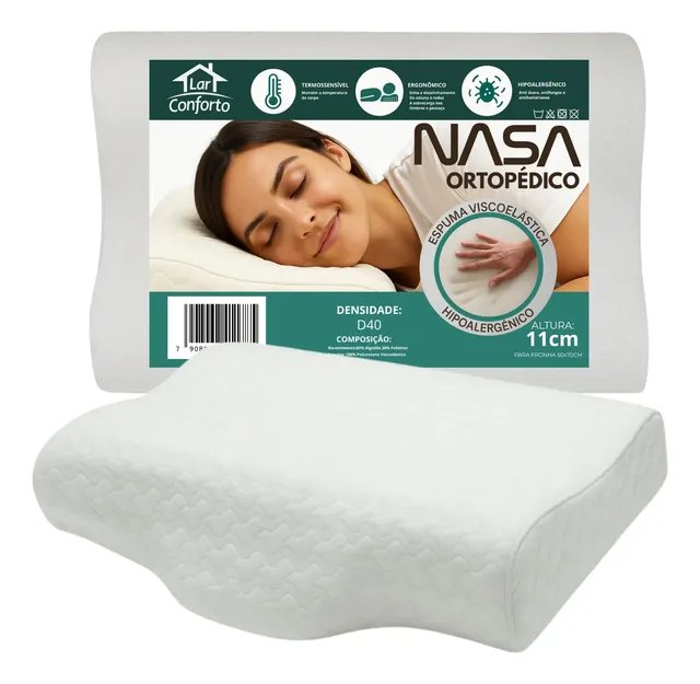 Travesseiro Nasa Ergonômico  Cervical 53x11cm Ortopédico Branco