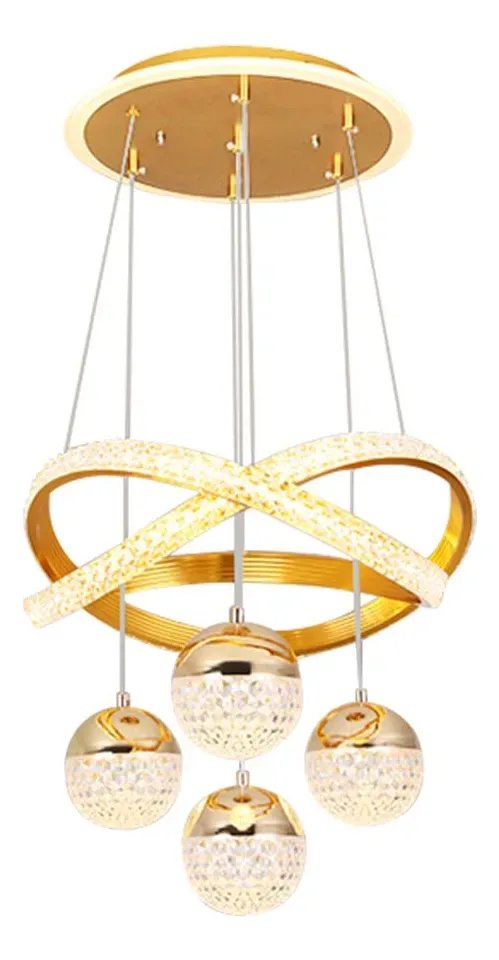 Lustres Led Pendente Moderno,luminaria De Teto 2anéis 4bolas 127/220v Dourado