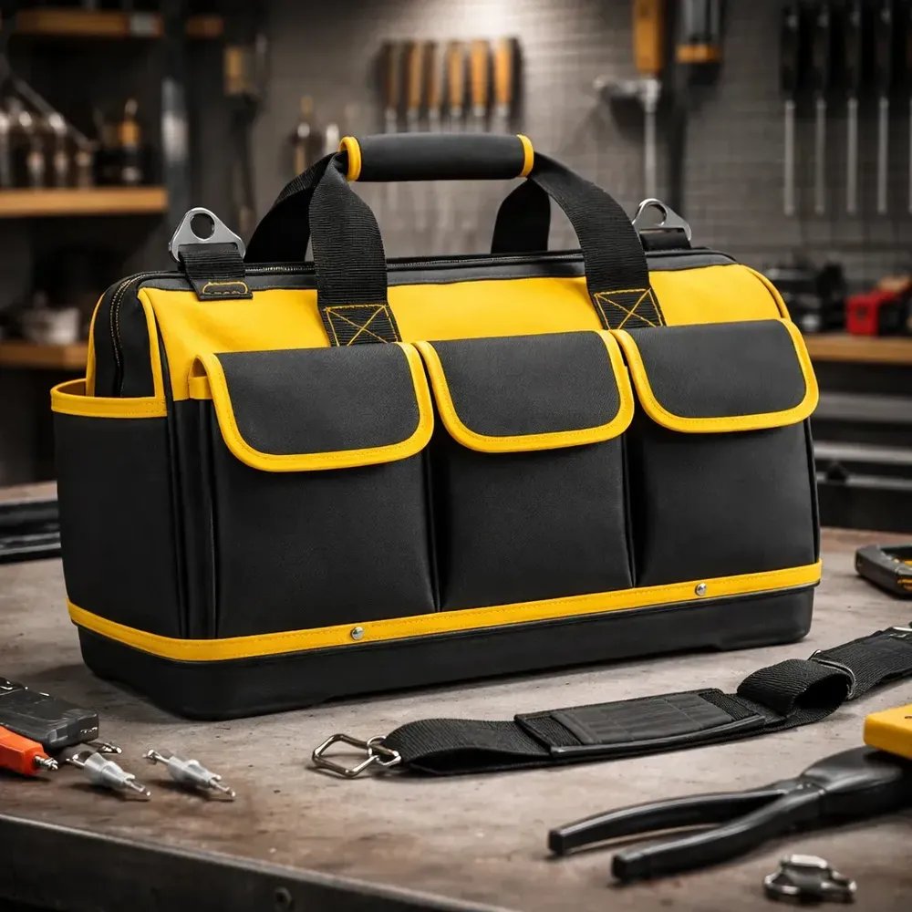 Bolsa Maleta De Ferramentas Grande 18 Polegadas Reforçada 16 Bolsos Para Eletricista E Profissionais - Fundo Firme Em Borracha Travunker
