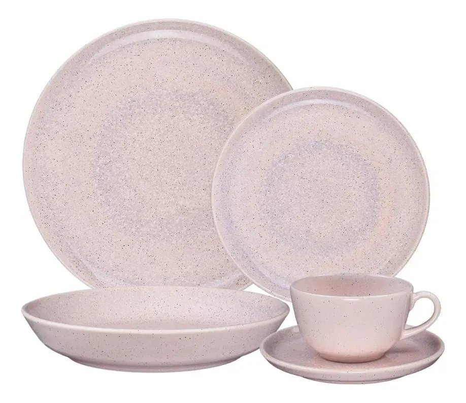 Aparelho De Jantar E Chá 30 Peças Flat Oxford Belle Rose Rosa