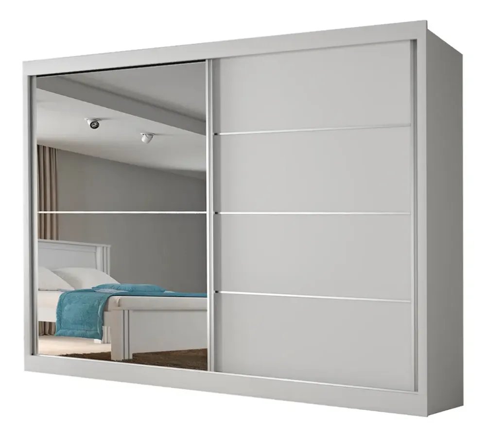 Guarda Roupas Casal 2 Portas Com Espelho 4 Gavetas Áustria Branco