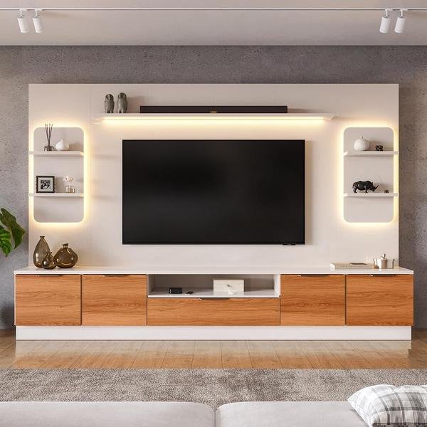 Estante Home Noble Para TV Até 75 Polegadas 270cm Com 2 Torres Nichos e LED Lojas Movelove