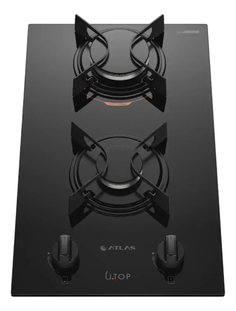 Cooktop 2 Bocas Atlas U Top com Mesa de Vidro a Gás Preto Bivolt