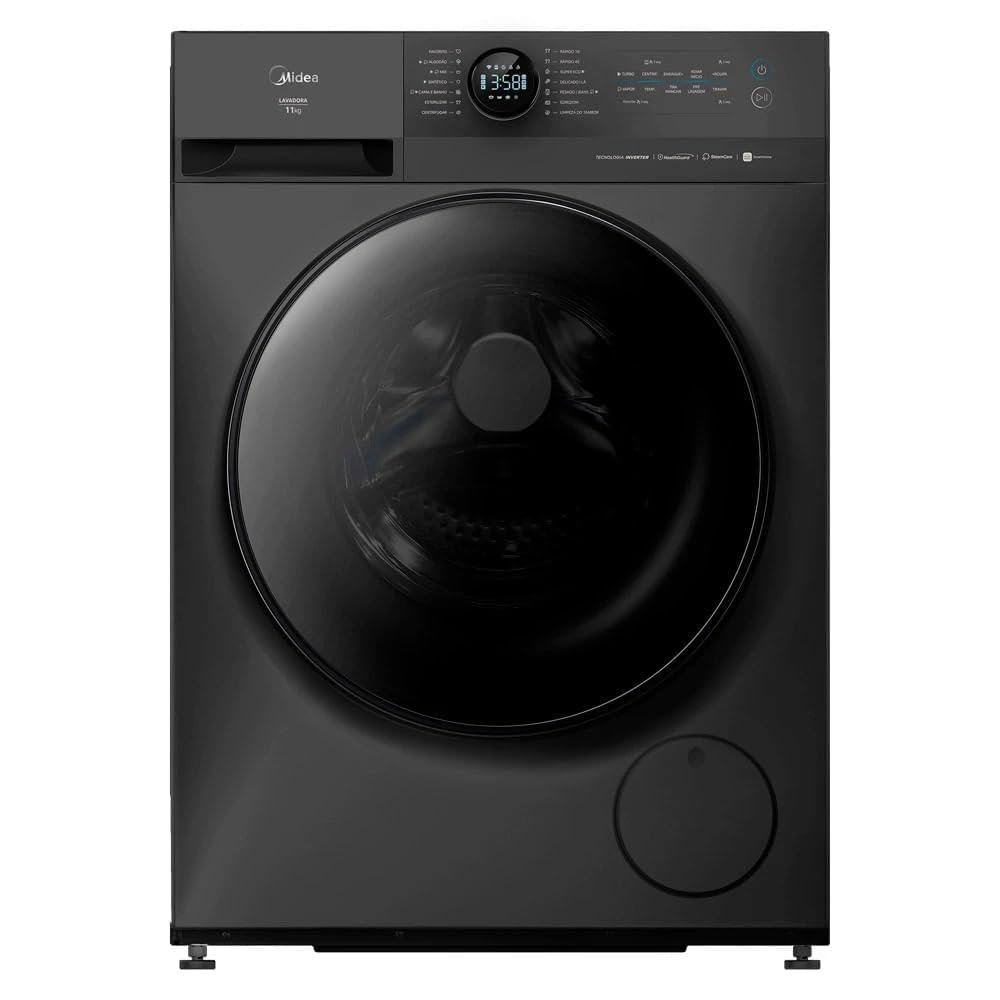 Lavadora de Roupas Midea Slim 11kg HealthGuard Smart Inverter Água Fria e Quente Titanium MF201W110WB/GK-01