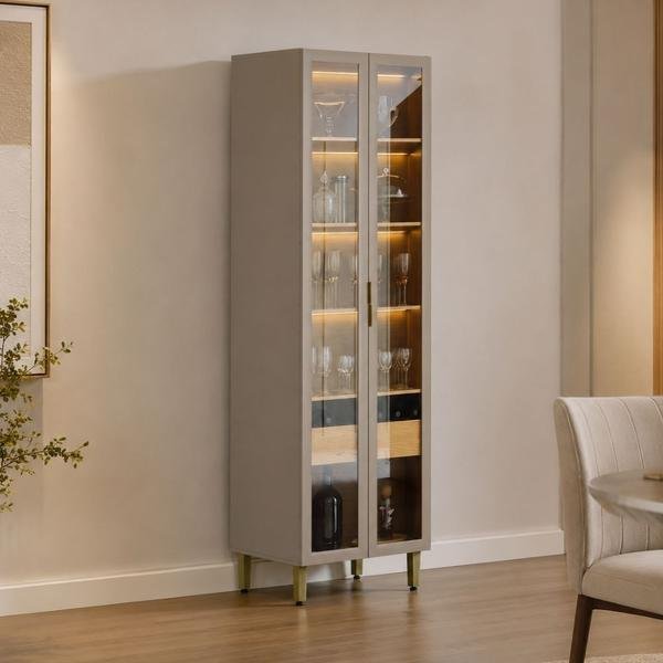 Cristaleira 2 Portas de Vidro e LED em MDF Allure