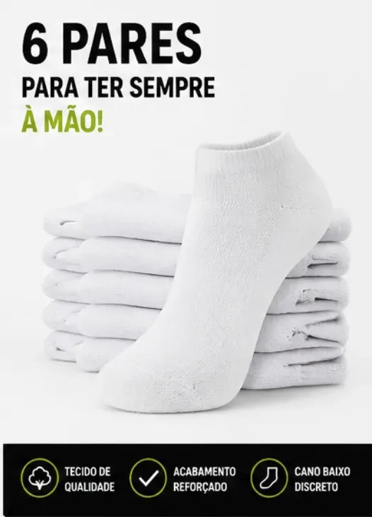 Kit 6 Pares De Meia Soquete Masculinas Misto Preto Branco Branca Único