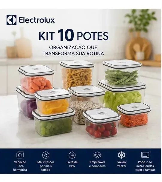 10 Potes Herméticos Electrolux de Plástico